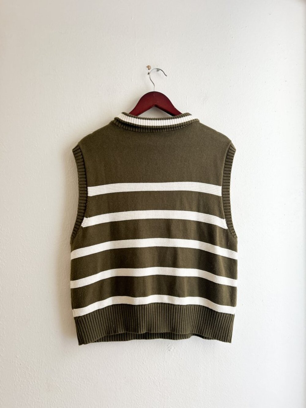 TALBOTS Woman's Half Zip Sweater Vest in Burnt Olive/Ivory SZ L - Picture 7 of 7